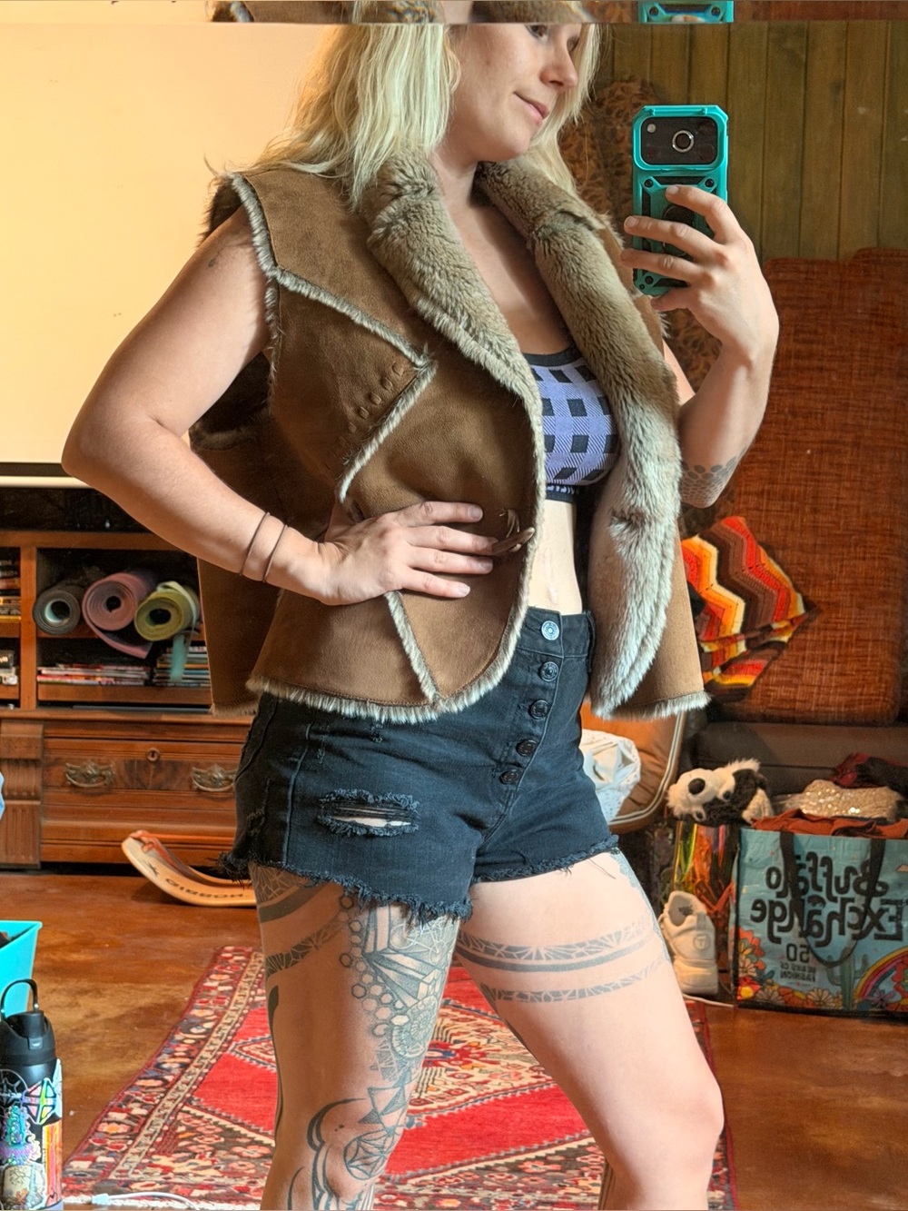 Women's Brown Shearling-Lined Suede Vest